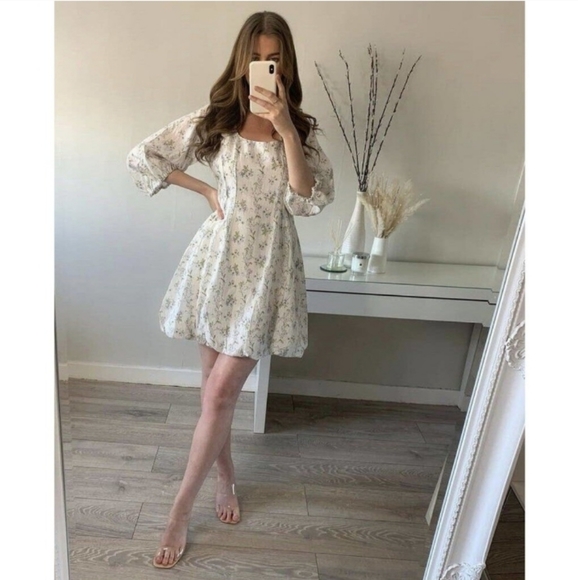 H&M x Brock Collection Lyocell Blend Floral Balloon Puff Sleeve Mini Dress XXL - Picture 6 of 15